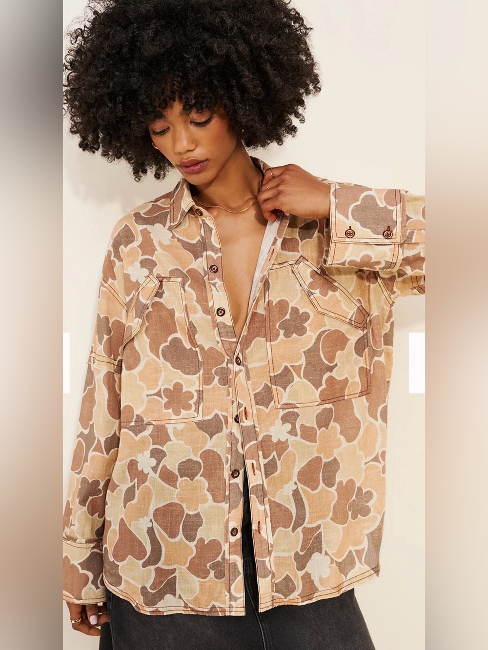 Free People We The Free Hidden Flower Camo Shirt  Shacket